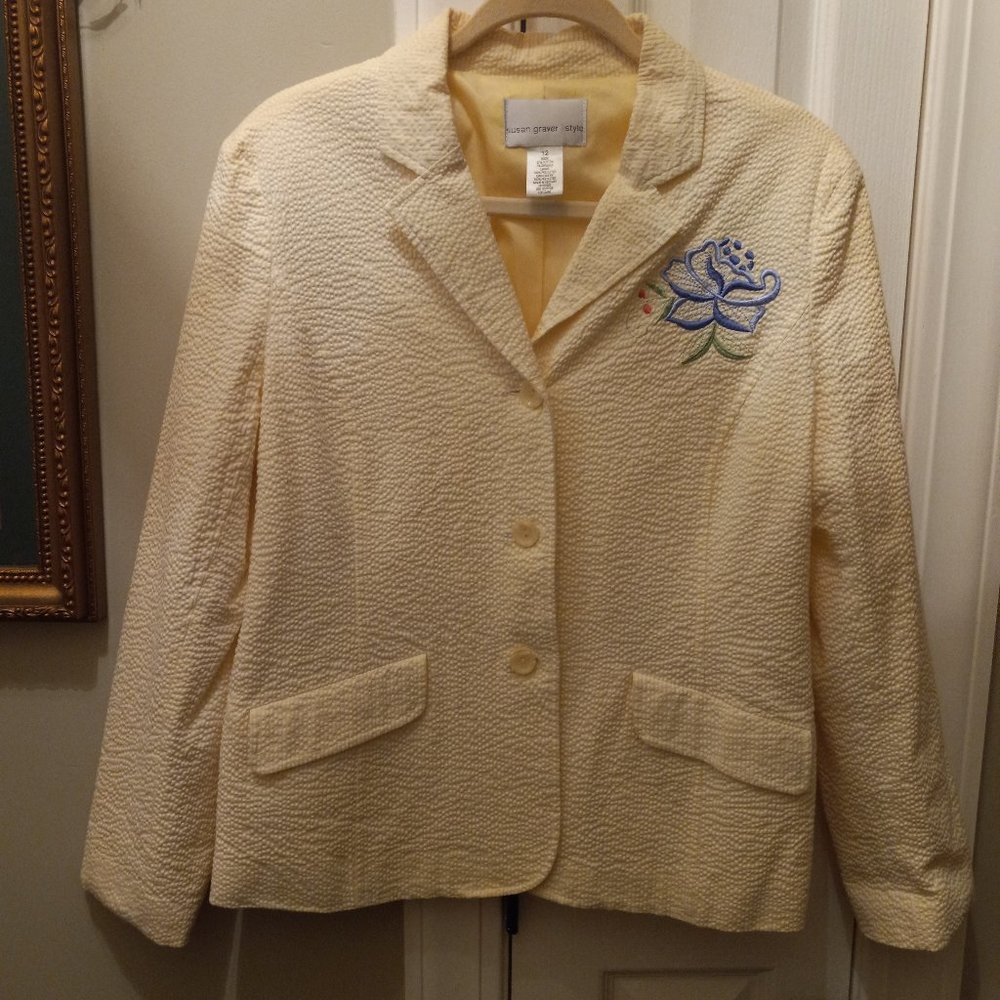Susan Graver Fully Lined Seersucker Jacket with Embroidery